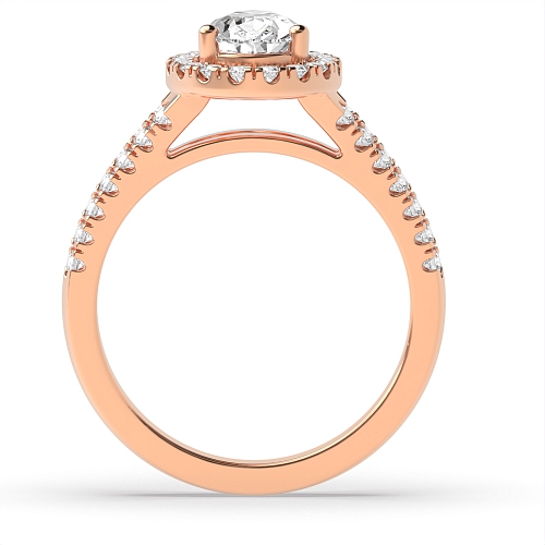 Prong Pear Rose Gold Two row Halo Engagement Rings