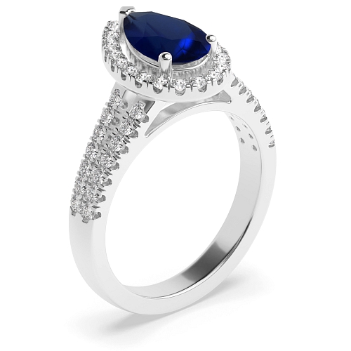 Prong Pear Two row Blue Sapphire Engagement Rings