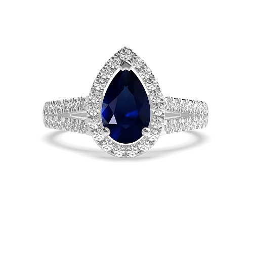 Prong Pear Two row Blue Sapphire Engagement Rings