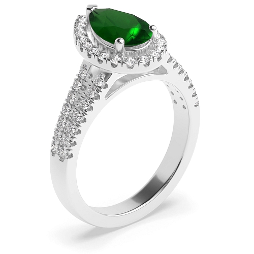 Prong Pear Two row Emerald Halo Engagement Rings