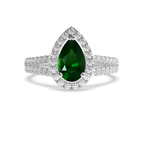 Prong Pear Two row Emerald Halo Engagement Rings