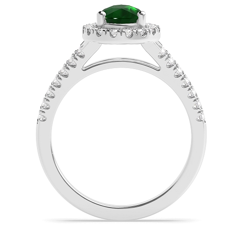Prong Pear Two row Emerald Halo Engagement Rings