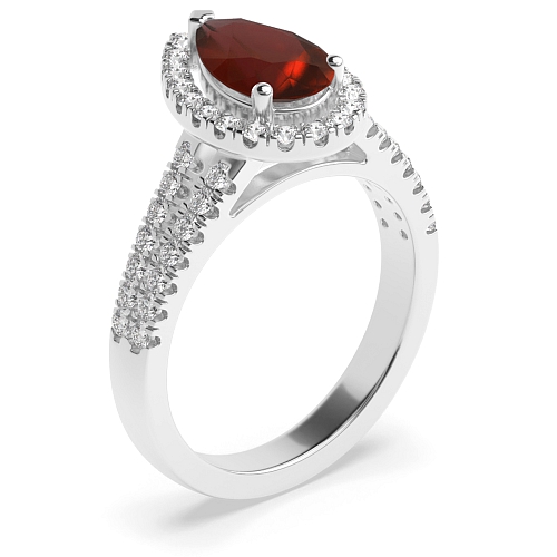 Prong Pear Two row Garnet Halo Engagement Rings