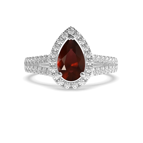 Prong Pear Two row Garnet Halo Engagement Rings