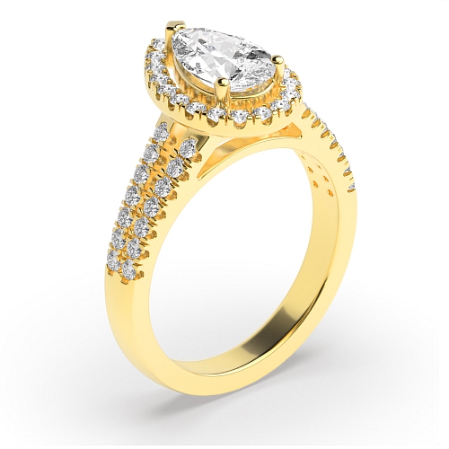 Prong Pear Yellow Gold Two row Engagement Rings