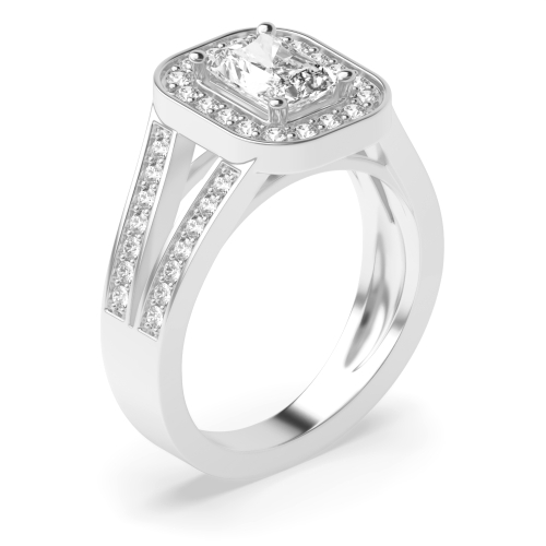 4 Prong Radiant Halo Engagement Rings