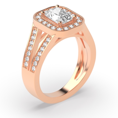 4 Prong Radiant Rose Gold Two row Vintage Wedding Engagement Rings