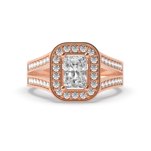 4 Prong Radiant Rose Gold Two row Vintage Wedding Engagement Rings