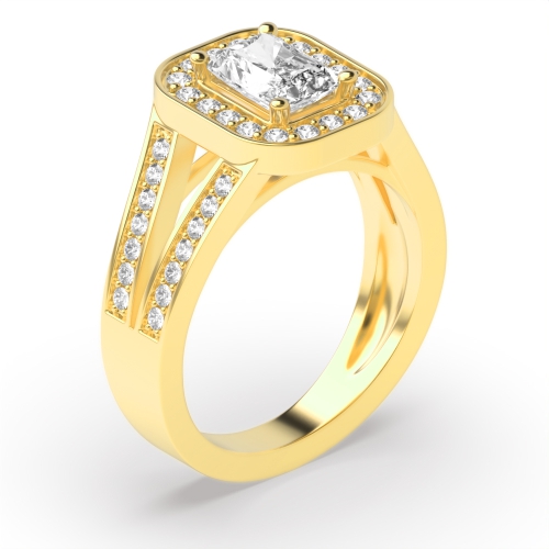 4 Prong Radiant Yellow Gold Two row Antique Engagement Rings