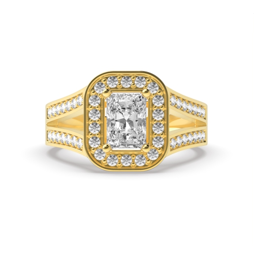 4 Prong Radiant Yellow Gold Two row Antique Engagement Rings