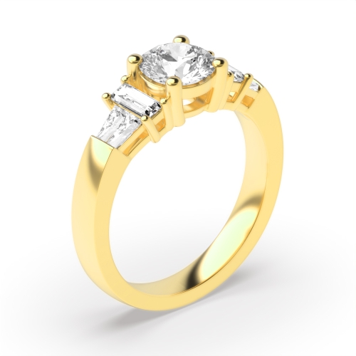 4 Prong Setting Round Shape Unique Baguette Diamond on Shoulder Halo Diamond Engagement Rings