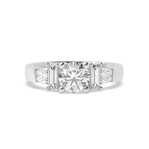4 Prong Round Unique Side Stone Engagement Rings