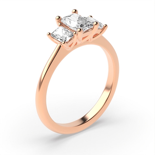 6 Prong Radiant Rose Gold Basket set Trilogy Engagement Rings
