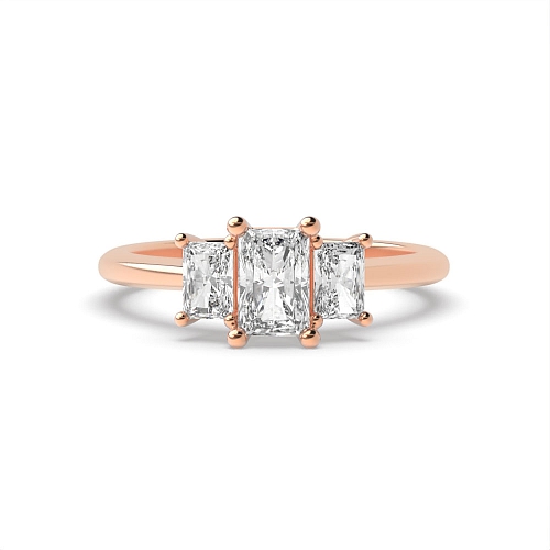 6 Prong Radiant Rose Gold Basket set Trilogy Engagement Rings