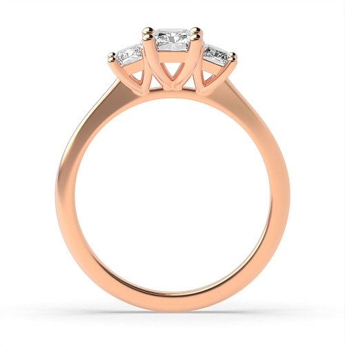 6 Prong Radiant Rose Gold Basket set Trilogy Engagement Rings