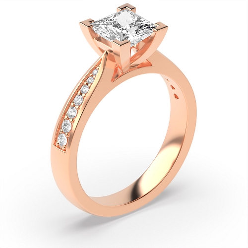 4 Prong Princess Rose Gold Delicate tape down shoulder Engagement Rings