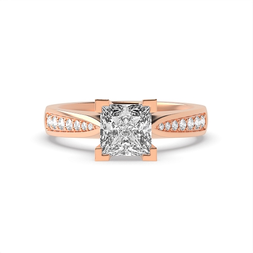4 Prong Princess Rose Gold Delicate tape down shoulder Engagement Rings