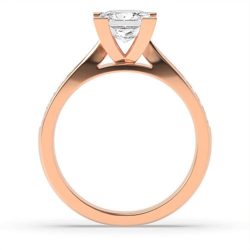 4 Prong Princess Rose Gold Delicate tape down shoulder Engagement Rings