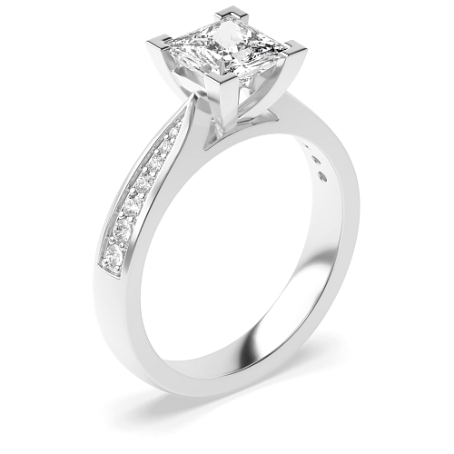 4 Prong Princess Delicate tape down shoulder Side Stone Engagement Rings