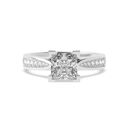 4 Prong Princess Delicate tape down shoulder Side Stone Engagement Rings