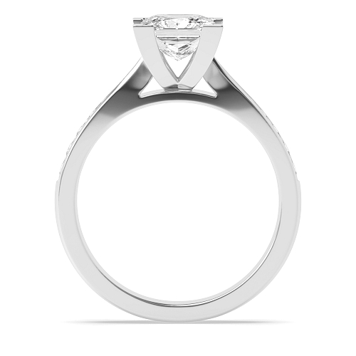 4 Prong Princess Delicate tape down shoulder Side Stone Engagement Rings