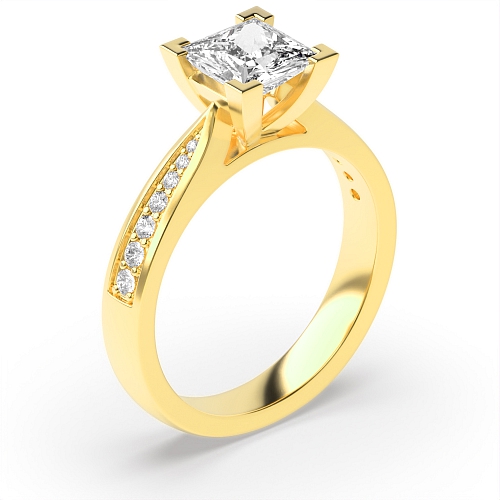 4 Prong Princess Yellow Gold Delicate tape down shoulder Engagement Rings