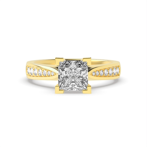 4 Prong Princess Yellow Gold Delicate tape down shoulder Engagement Rings