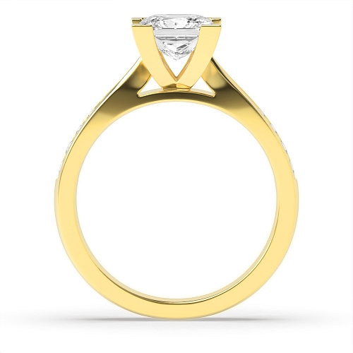 4 Prong Princess Yellow Gold Delicate tape down shoulder Engagement Rings