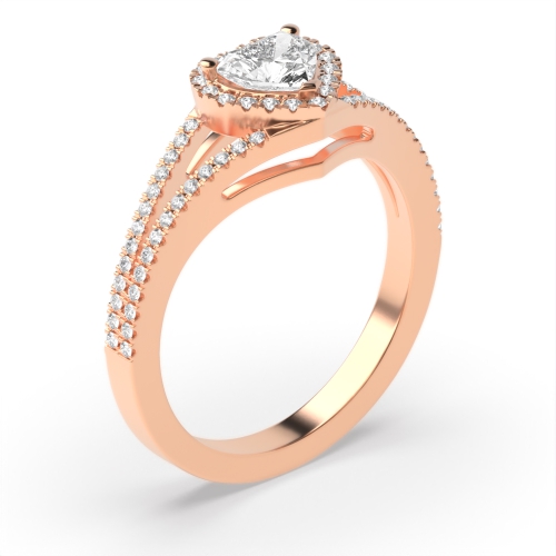 Prong Heart Rose Gold 2 row delicate shoulder Engagement Rings