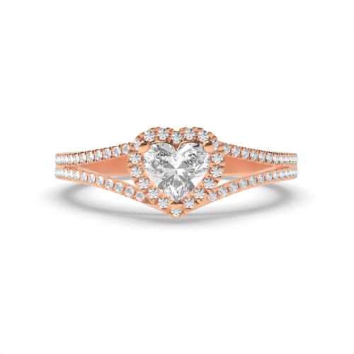 Prong Heart Rose Gold 2 row delicate shoulder Engagement Rings