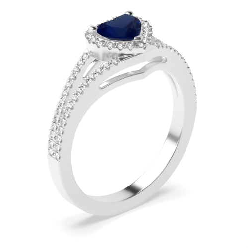 Prong Heart 2 row delicate shoulder Blue Sapphire Engagement Rings