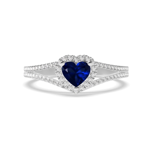 Prong Heart 2 row delicate shoulder Blue Sapphire Engagement Rings