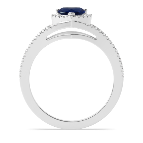 Prong Heart 2 row delicate shoulder Blue Sapphire Engagement Rings