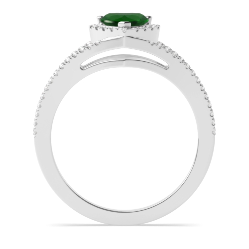 Prong Heart 2 row delicate shoulder Emerald Halo Engagement Rings