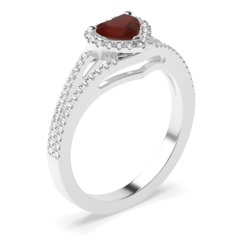 Prong Heart 2 row delicate shoulder Garnet Halo Engagement Rings