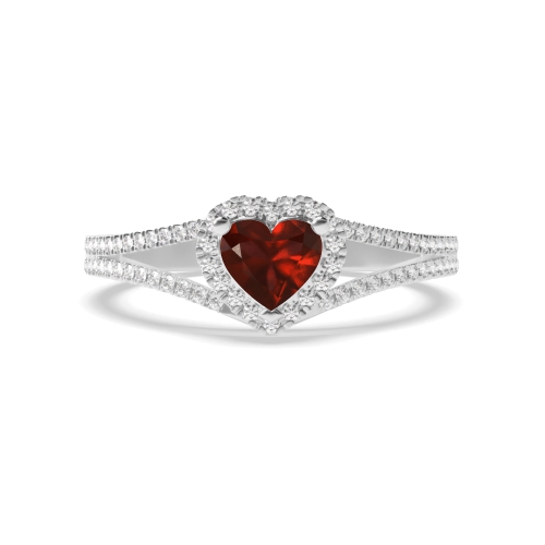 Prong Heart 2 row delicate shoulder Garnet Halo Engagement Rings