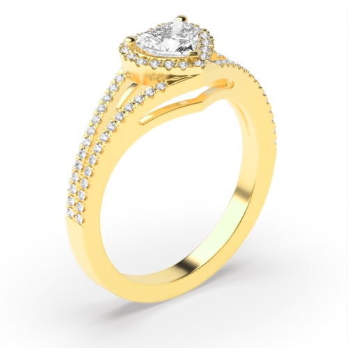 Prong Heart Yellow Gold 2 row delicate shoulder Engagement Rings