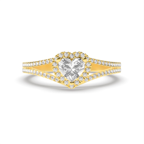 Prong Heart Yellow Gold 2 row delicate shoulder Engagement Rings