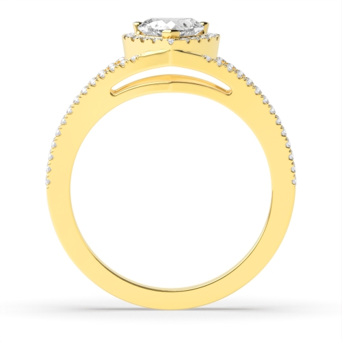 Prong Heart Yellow Gold 2 row delicate shoulder Engagement Rings