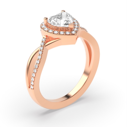 4 Prong Setting Heart Shape Intervene Shoulder Halo Diamond Engagement Rings