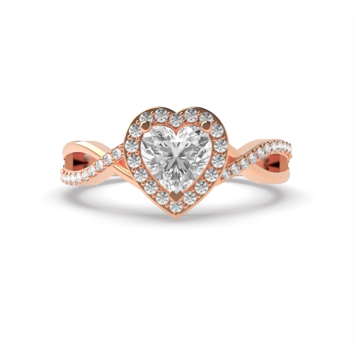 Prong Heart Rose Gold Halo Engagement Ring