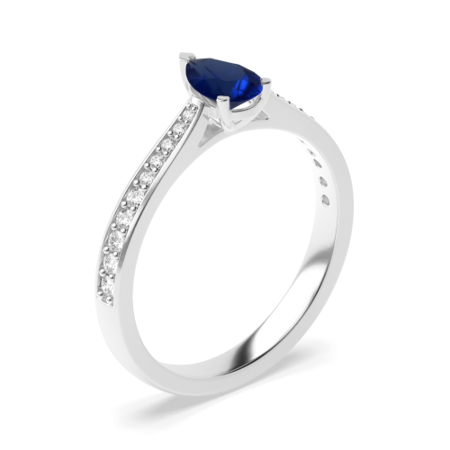 Prong Pear Delicate tape down shoulder Blue Sapphire Engagement Rings