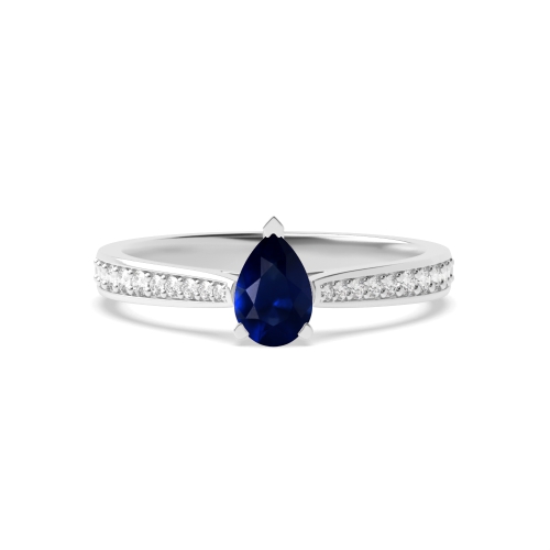 Prong Pear Delicate tape down shoulder Blue Sapphire Engagement Rings