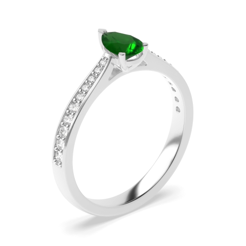 Prong Pear Delicate tape down shoulder Emerald Side Stone Engagement Rings