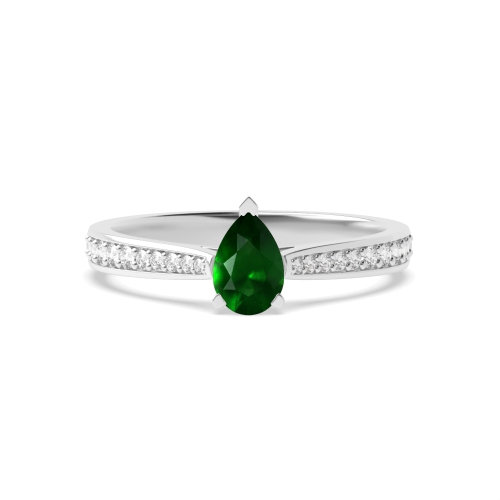 Prong Pear Delicate tape down shoulder Emerald Side Stone Engagement Rings
