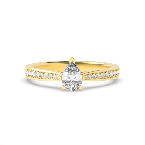 Prong Pear Yellow Gold Delicate tape down shoulder Engagement Rings