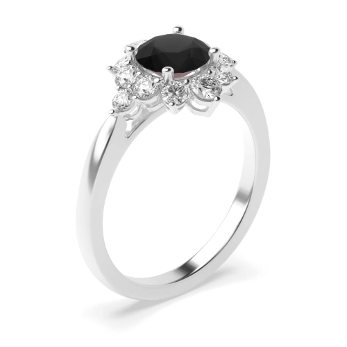 Sparkling Cluster Style Halo Engagement Ring with Black Diamond