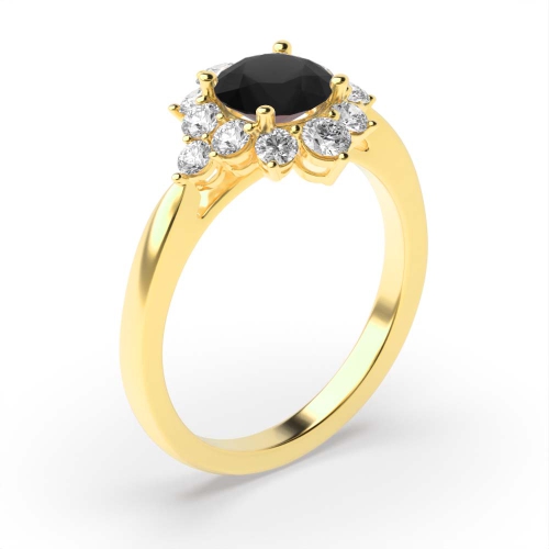 Sparkling Cluster Style Halo Engagement Ring with Black Diamond