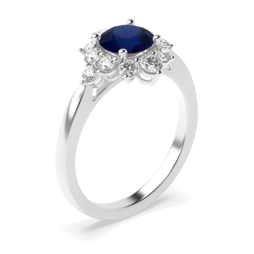 4 Prong Round Cluster Blue Sapphire Engagement Rings