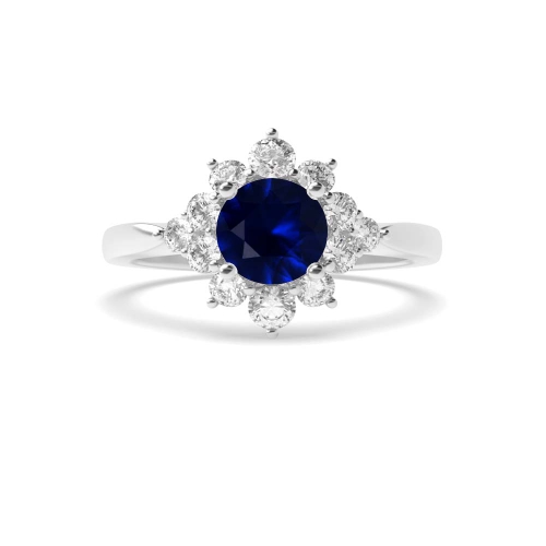 4 Prong Round Cluster Blue Sapphire Engagement Rings